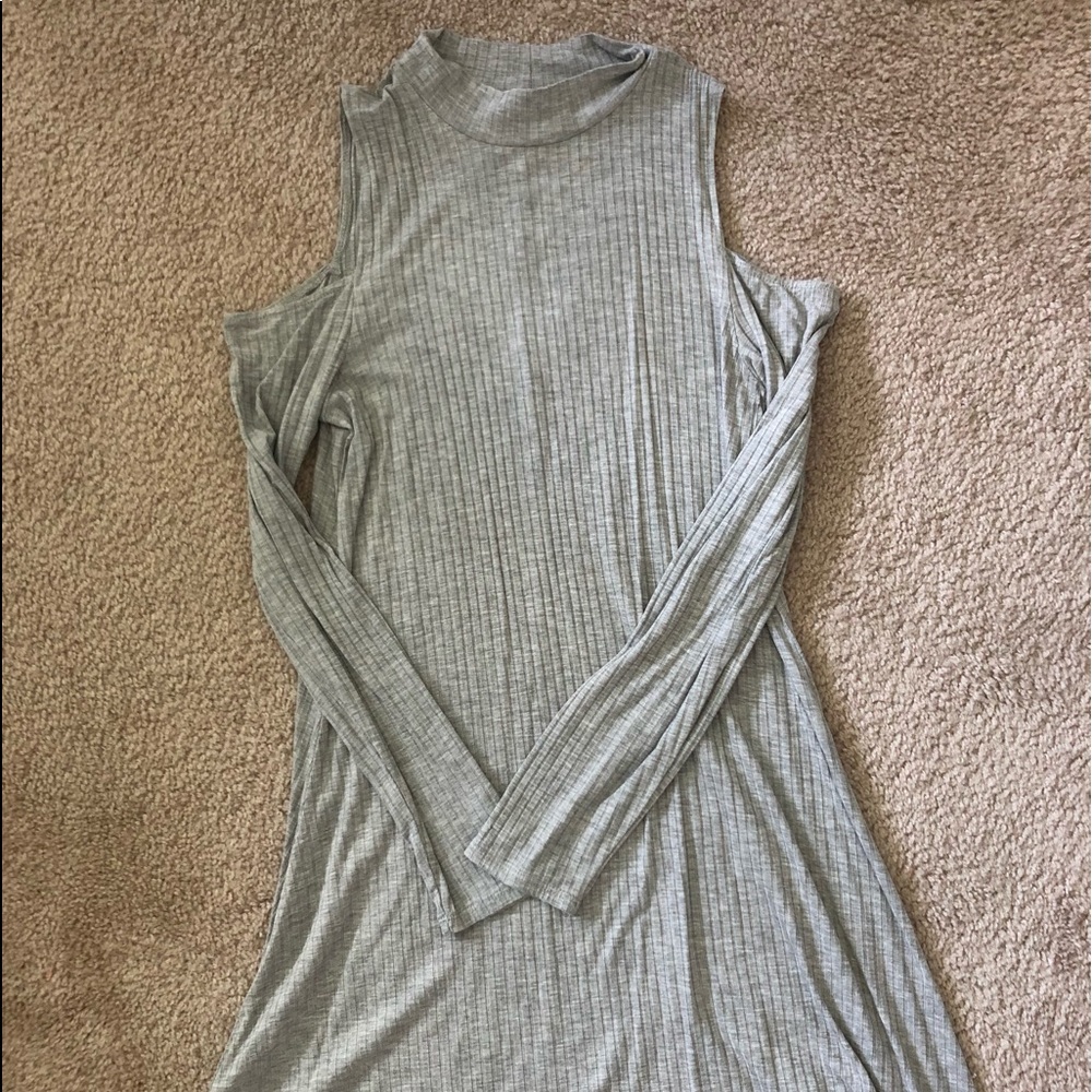 Grey HighNecked Ribbed Dress